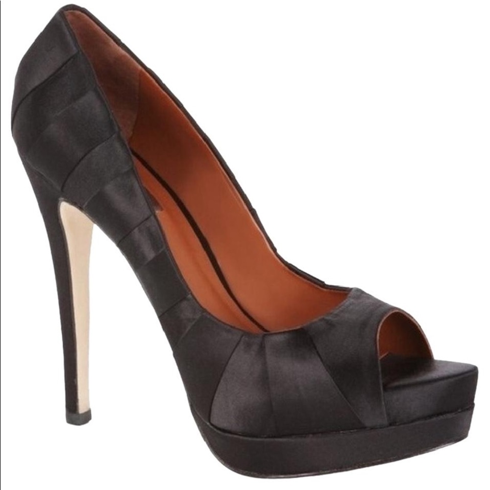 Lauryn Pleated Satin Peep-toe Black Satin Pump